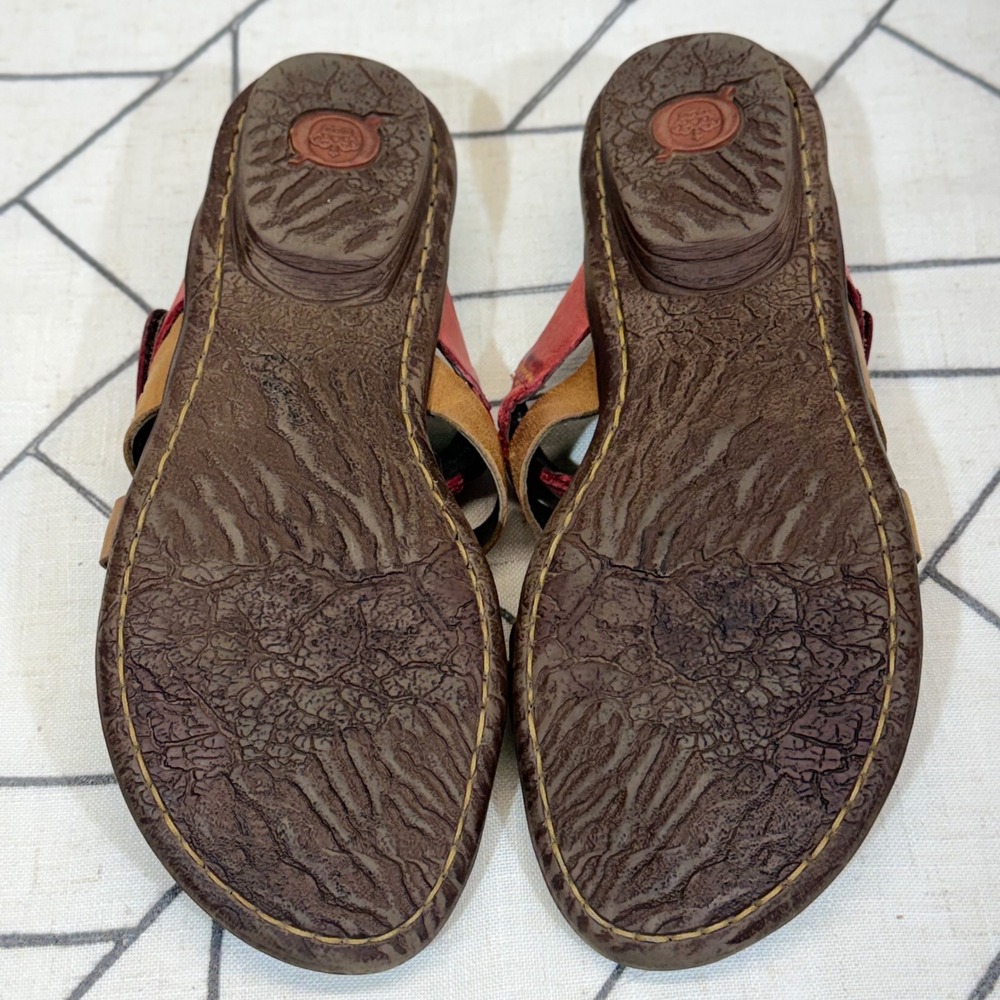 Born Leather Slide Sandals Size 9 Brown Red Braided Strappy Flat D28116 - Picture 6 of 8